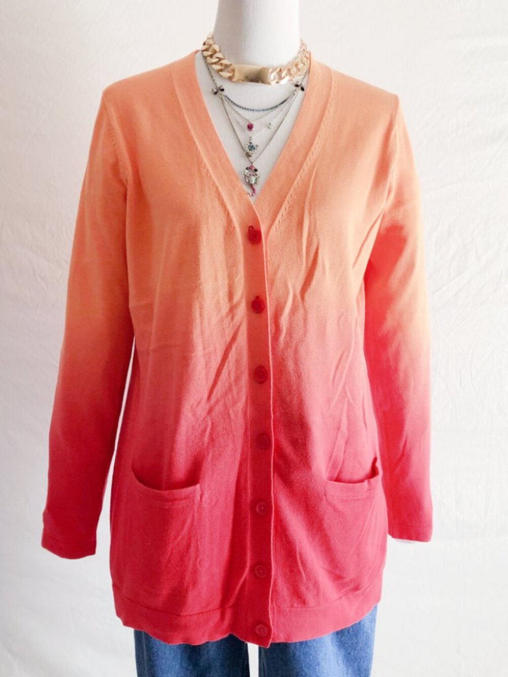 Isaac Mizrahi Live Orange Ombre Tie Dye Cardigan Sweater Size M